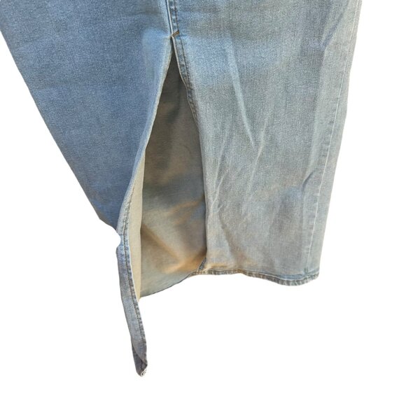 Denim Midi Skirt With Front Slit Blue Cotton Blend Stretch Boho Festival Size M‎ - Picture 4 of 5